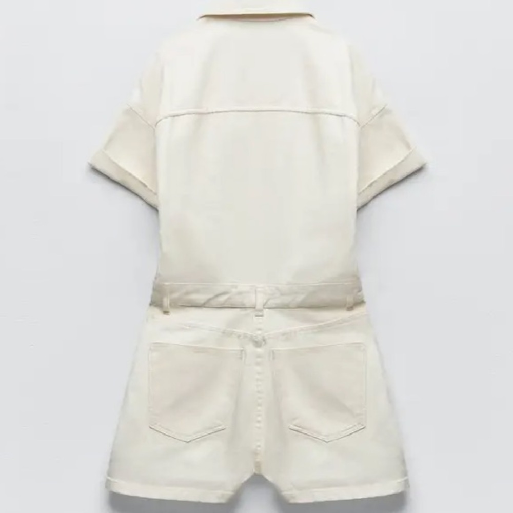 NWT Zara Denim TRF Shimmery Playsuit Oyster White Size Small - Picture 5 of 11